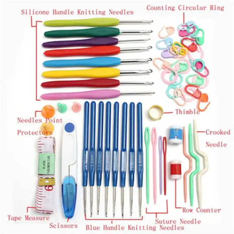 

Prajna 1 SET Home Full Set Crochet Hooks Needles Stitches Knitting Crafts Case Crochet Agulha Set 57 in 1 Weaving Sewing Tools