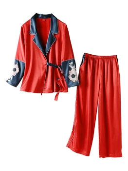 

2020 Pajamas for Women,Spring / Autumn Ice Silk Pajamas Set,Home Clothes Elegant Red Women Pajamas ,sleepwear, Winter Pajamas