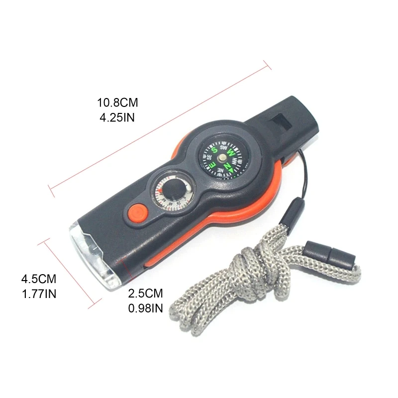 Multifunction 7 in1 Outdoor Survival Whistle Keychain with Compass Magnifier U7EF | Спорт и развлечения