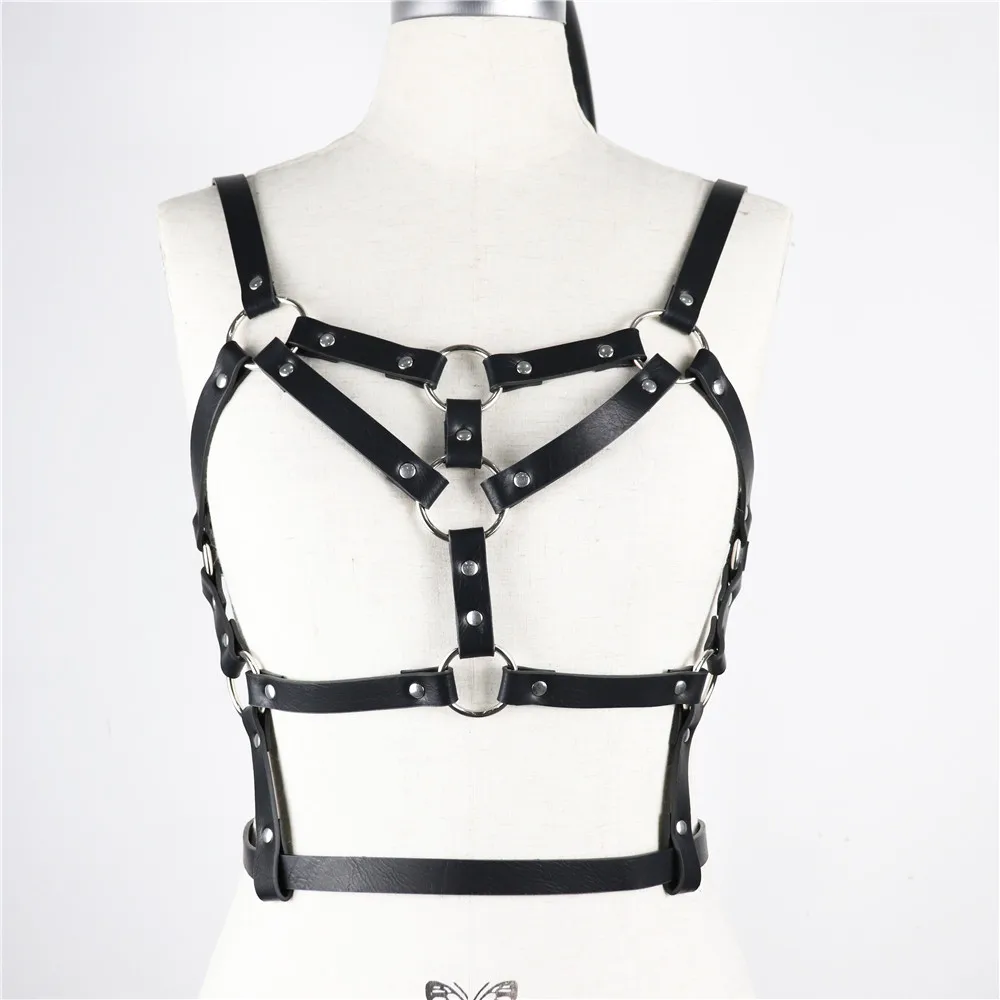 Fashion Leather Harness Body Harness Punk Cupless Body Strap Bra Top Belt Body Bondage Lingerie Chest Straps Cage Harajuku Tops