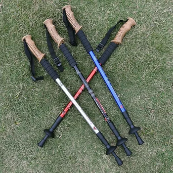 

Hiking Walking Sticks Aluminum alloy Trekking Pole Ultralight Camping Hiking Foldable Telescopic Nordic Cork handle Alpenstocks