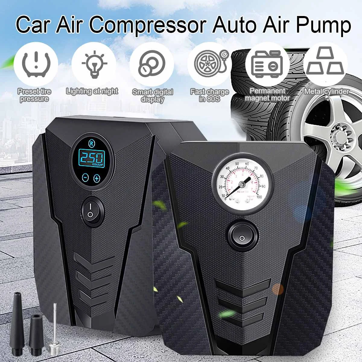 Portable Car Air Compressor DC 12V Digital Tire Inflator Air Pump 150 PSI Auto 