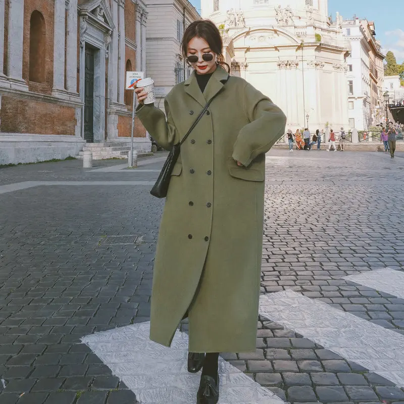 

Photo Shoot Exta-long to Ankle Woolen Jacket Women's 2020 Winter New Style Hepburn Wind Elegant Thick Woolen Overcoat Fashion