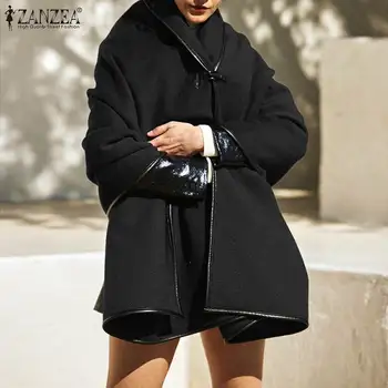

2020 Spring Autumn ZANZEA Women' Jackets Woolen Shawl Cloak Coats Long Sleeve Outwear Solid Coat Manteau Femme Chaqueta Mujer
