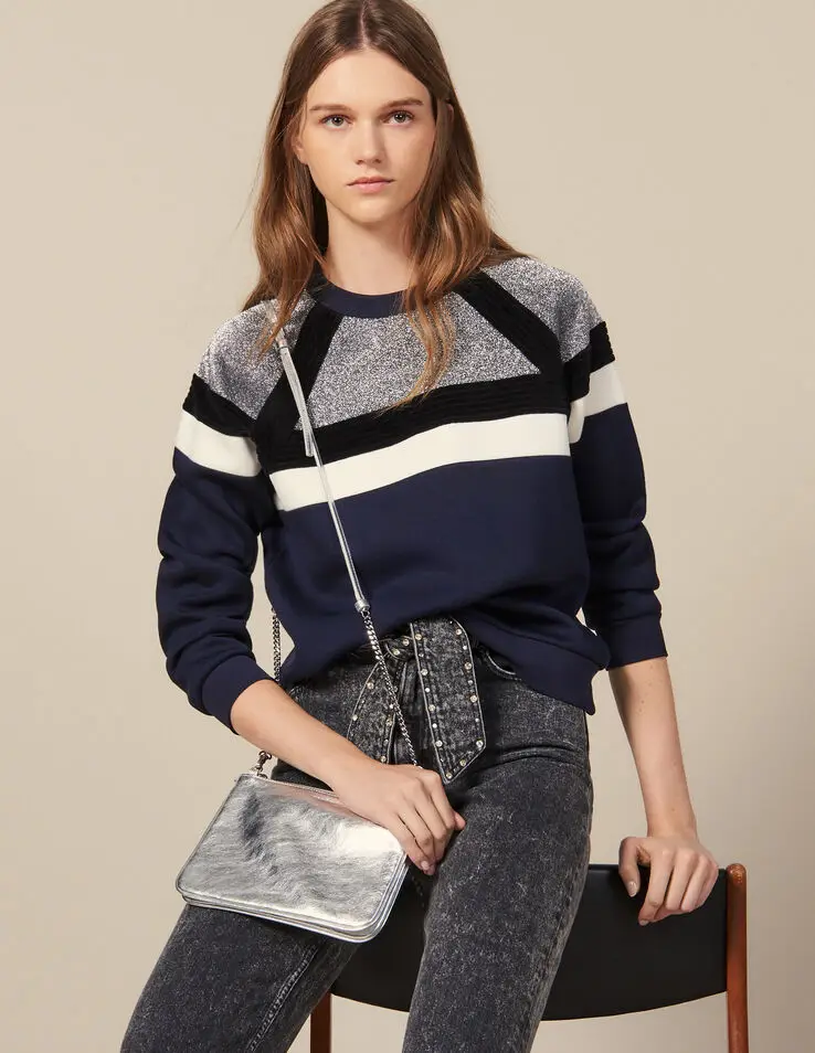 

Autumn and Winter 2019 New Style Sweatshirt Contrast Stripes Sports Leisure Knitting Pullover Women Sweatshirt