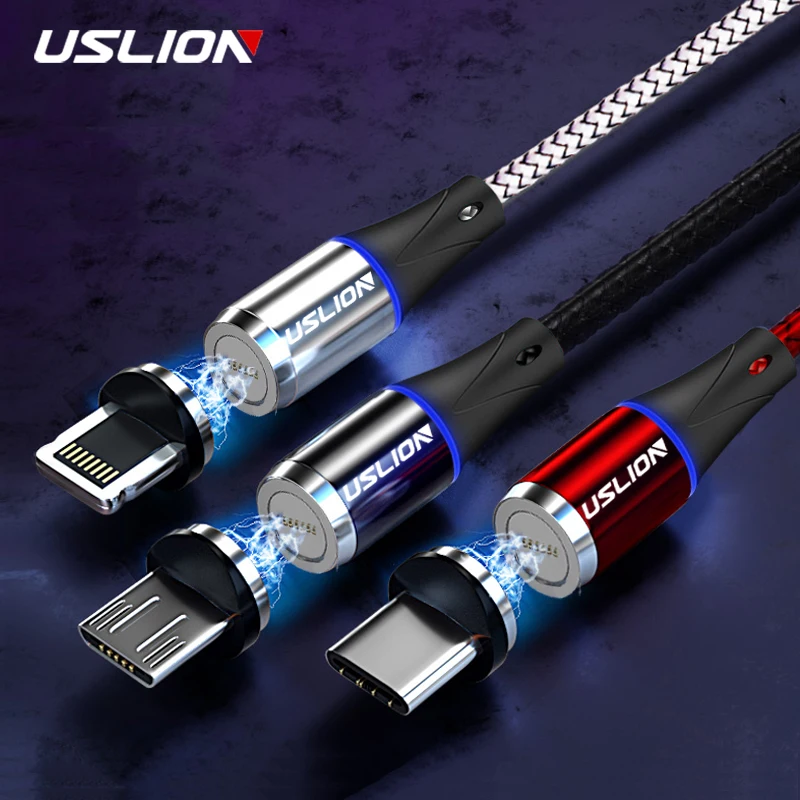USLION 3A Магнитный кабель для быстрой зарядки Micro USB C iPhone 11 X samsung Xiaomi usb type кабели
