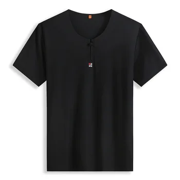 

Big Size Short Sleeve T Shirt Male Middle Guofeng Buckle Round Neck Loose Leisure Plus Fat plus Fat Man Thin Half Sleeve