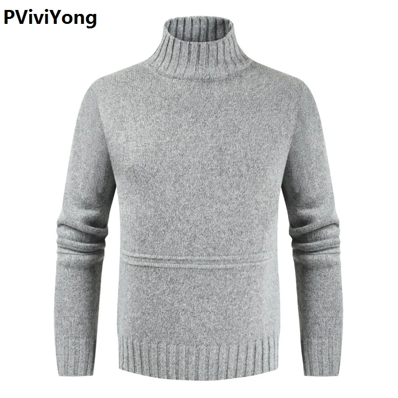 Серый PViviYong,, Корея, Новое поступление, осень, высокое качество, с высоким воротником, свитер с принтом, мужской, Повседневный, тонкий, пуловеры, 315 - Цвет: Серый