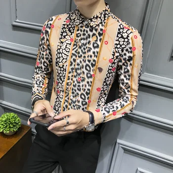 

Plus Size Shirts 5XL Men's Summer Fashion Casual Leopard Skin Long Sleeve Shirt Top Blouse Vintage Hawaiian Beach Shirt XXXXXL
