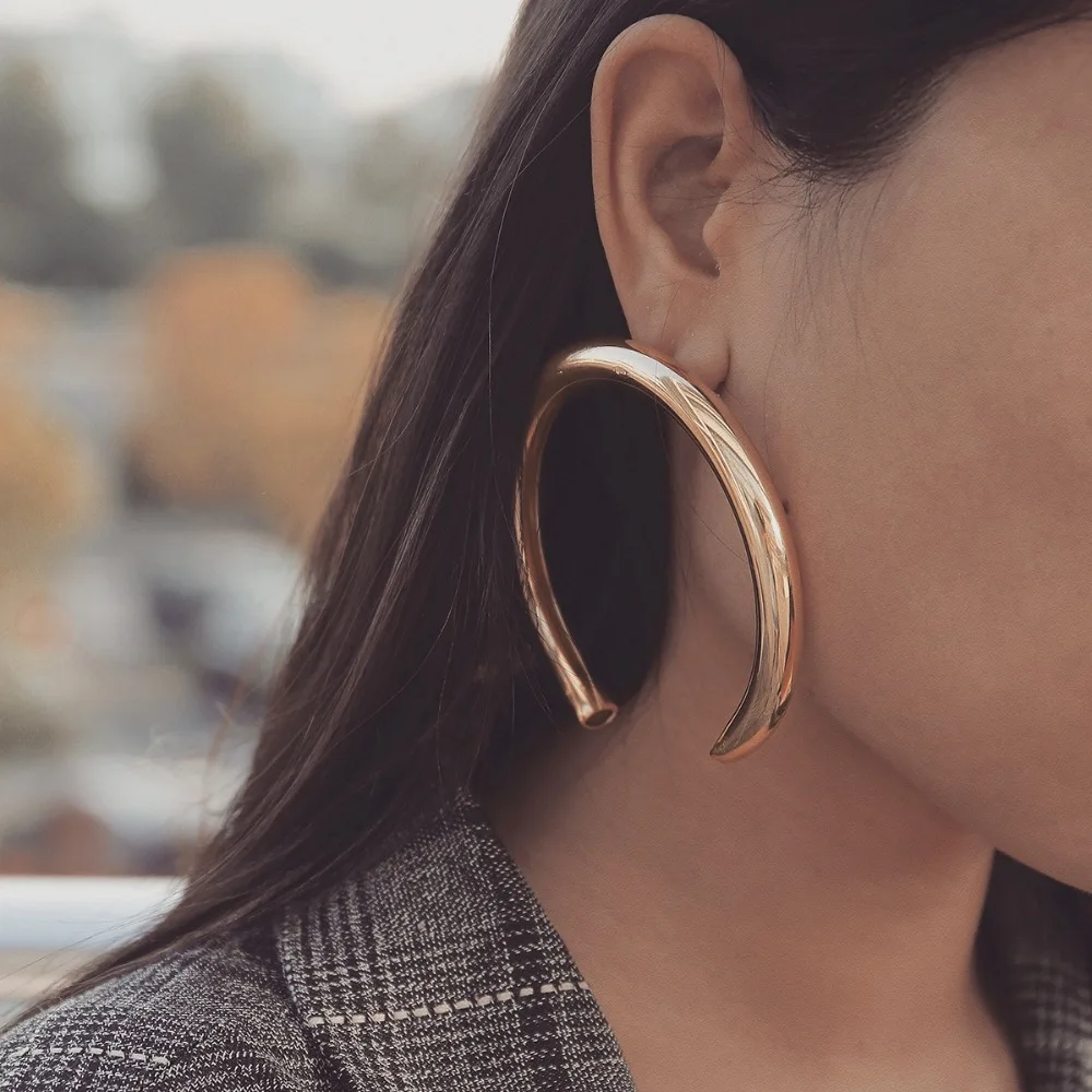 

AMORCOME Exaggerated Vintage Big Open Circle Drop Earrings For Women Punk Gold Silver Metal Round Earring Party Wedding Jewelry