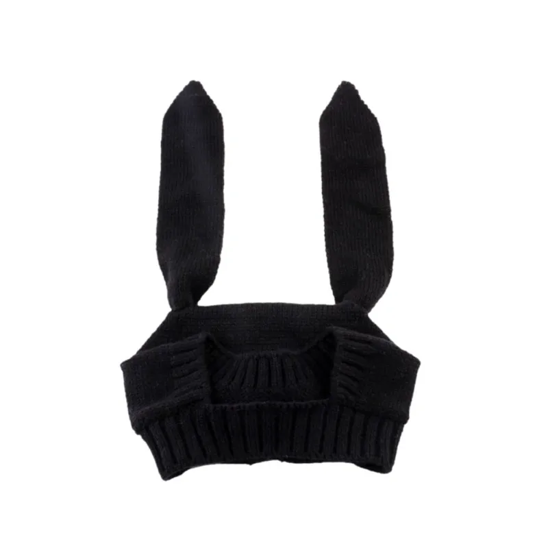 Зимняя Детская шапка-ушанка для маленьких мальчиков и девочек, детский кролик с длинными ушами, теплая мягкая шапка - Цвет: Черный