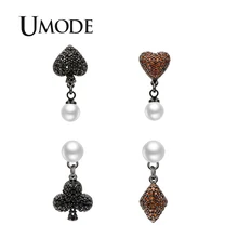 UMODE модные креативные серьги-гвоздики в виде покера для женщин, маленькие асимметричные серьги с красным сердцем и квадратным жемчугом, корейские ювелирные изделия UE0569