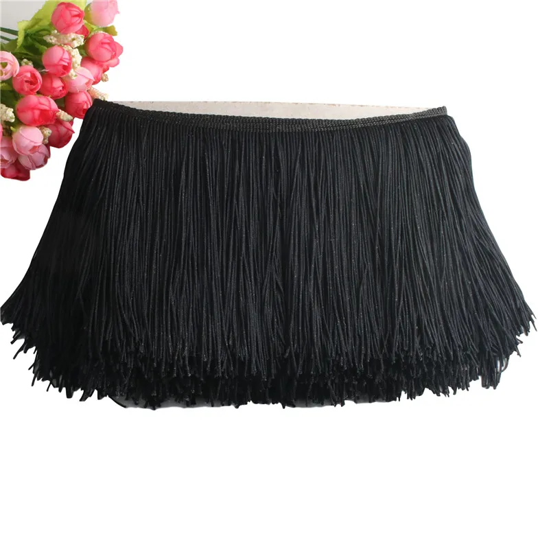 Beatiful 1Yard Lace Fringe Trim 15cm Wide Tassel Fringe Trimming For DIY Latin Dress Stage Clothes Accessories Lace Ribbon - Цвет: black