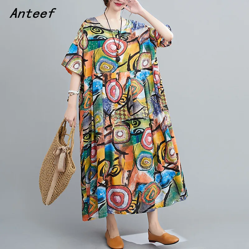 

Женское винтажное платье с коротким рукавом, винтажное платье с цветочным принтом, повседневное Свободное длинное летнее платье, элегантная одежда 2023