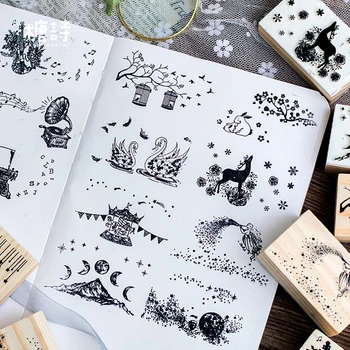 

Madifier animal landscape student child stamp DIY wooden rubber stamps for scrapbooking stationery scrapbooking standard stamp