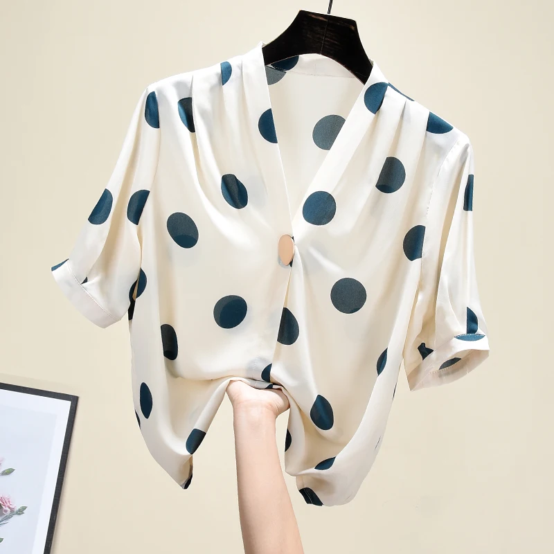 

Dot Blouse for Women 2020 Summer New Top Polka Dot Shirt Temperament Loose Short Sleeved Chiffon Blouse Office Ladies Tops