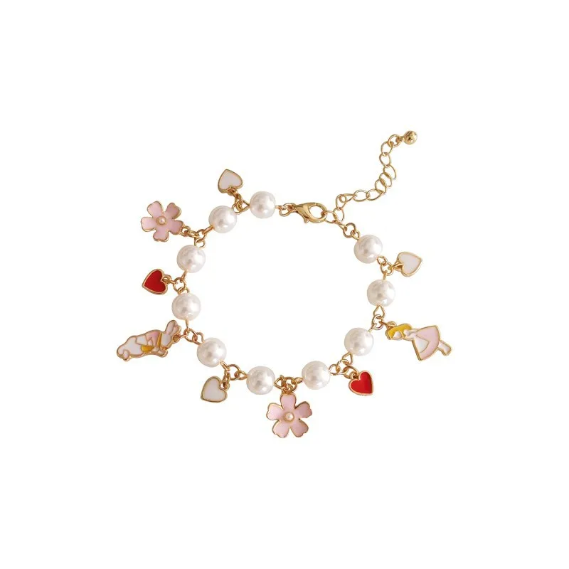 

Japanese-style Sweet GIRL'S Students Cartoon Animation Alice Heart Pendant Elegant Women's Pearl Beading Bracelet