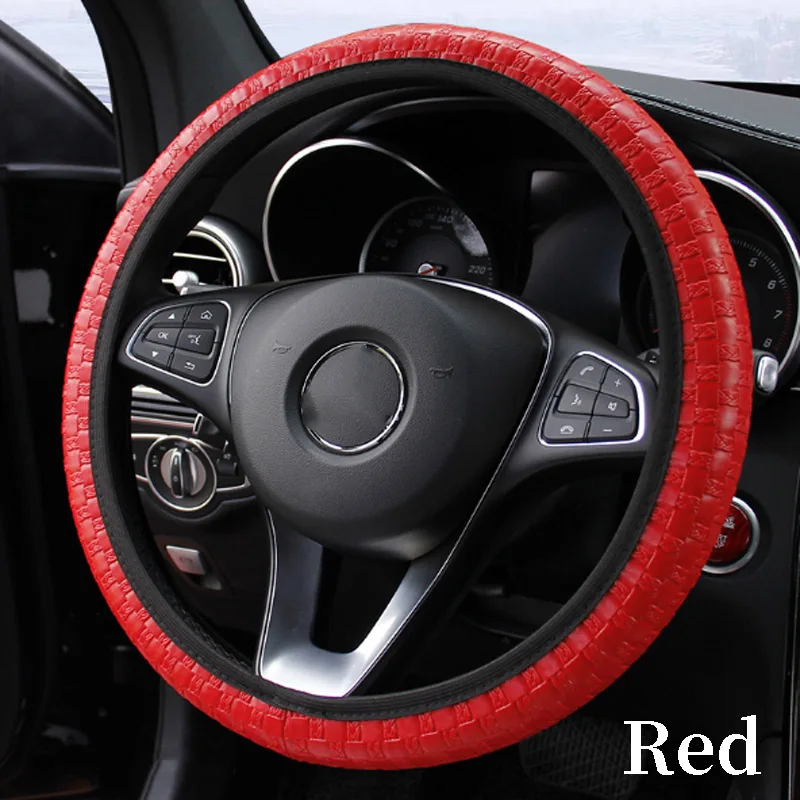 38 см Кожаный тканый нескользящий автомобильный чехол на руль для Audi A4 B7 B5 A6 Q5 Honda Civic 2006-2011 Fit Accord CRV аксессуары - Название цвета: red