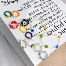 ¡Novedad de 2020! Anillos elásticos de doble capa HUANZHI con cuentas coloridas y transparentes para mujer y niña, joyería para regalos de fiesta