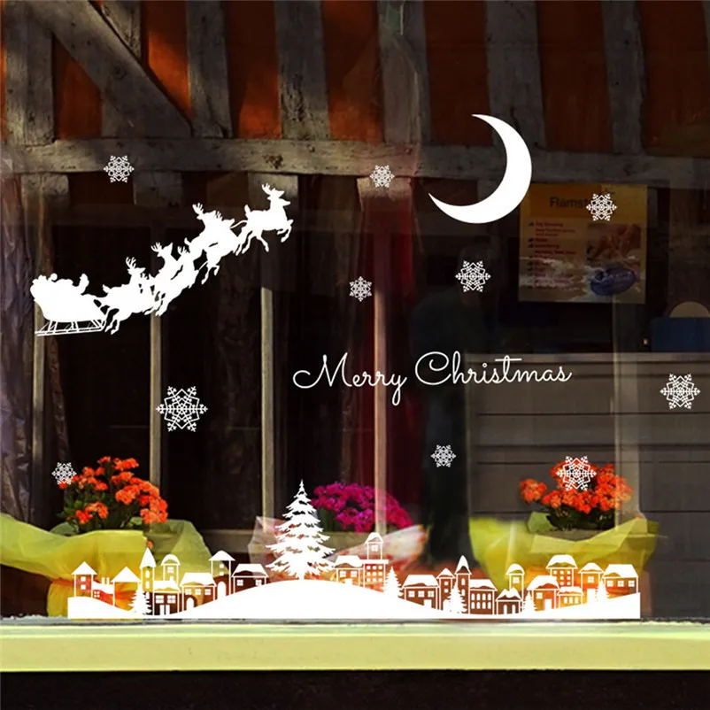  New Year Christmas Window Stickers Restaurant Mall Decoration Snow Glass Window Removable Christmas ornament #3o24#f (4)