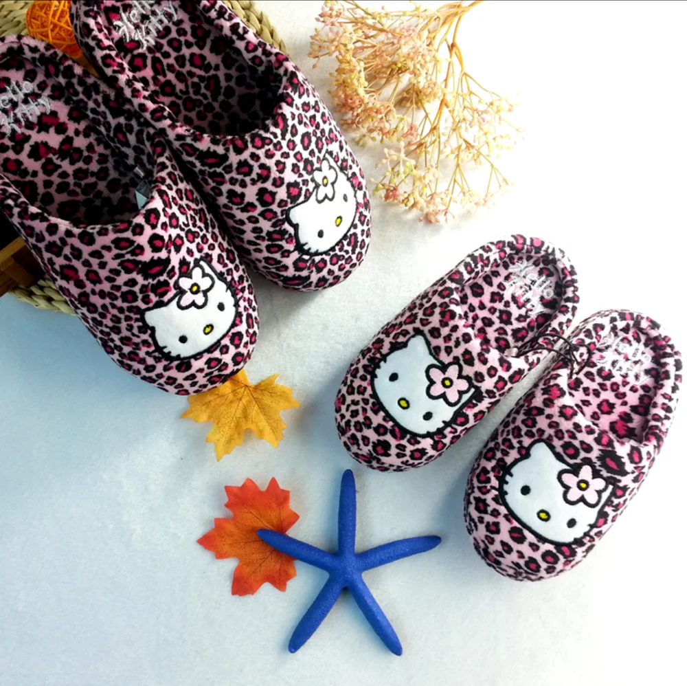 

Hello Kitty Winter Sandals Sexy Pink Leopard Cotton Slippers Home Shoes Furry Slippers Cute Slippers Plus Size Slippers Slides