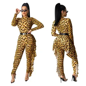 

Sexy Leopard Women Jumpsuit Romper Lady Long Blouse Top Bodysuit Turtleneck Stretch Playsuit