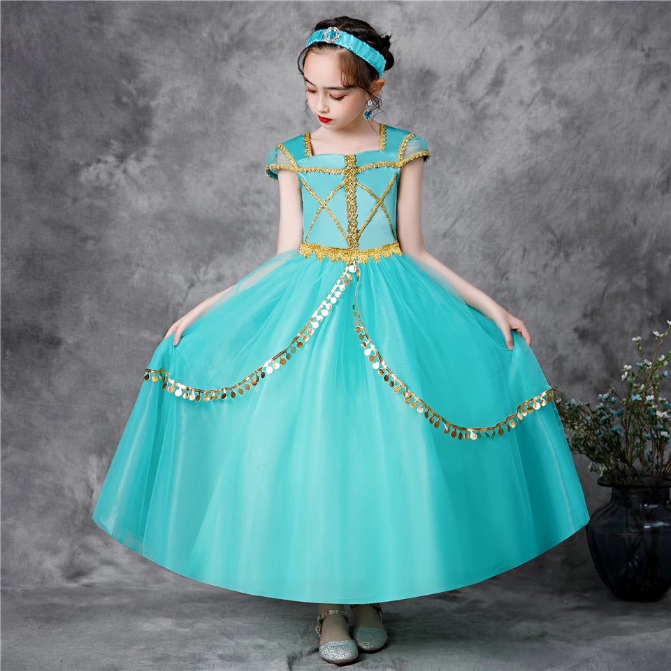 choque Fundir comerciante Vestido largo de princesa Jasmine para niñas, disfraz tradicional árabe de  Aladdín para fiesta de cumpleaños, Navidad, novedad _ - AliExpress Mobile