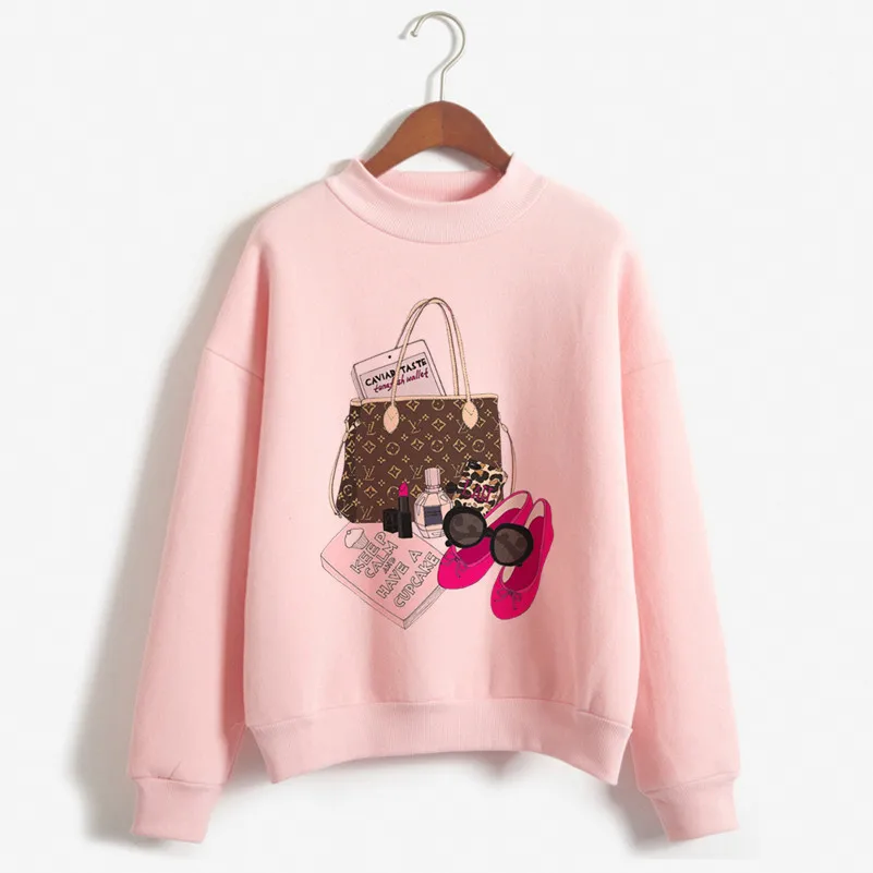 Latest autumn and winter perfume bottle print hoodie women's fashion retro hoodie women's perfume Harajuku pink sweater