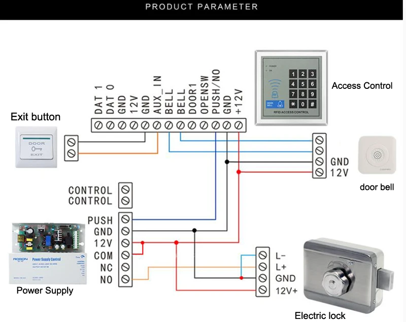 de Controle de Acesso, Eletrônico, Porta Integrada, Rim, DC 12V