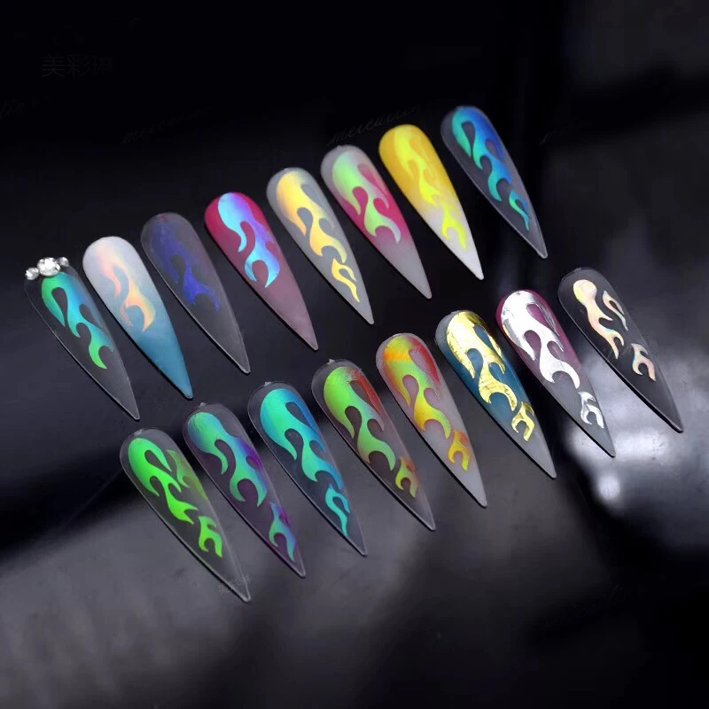

16 Patterns/Sheet Nail Vinyls Holographic Hollow Stencil Fires Stickers Mixed Patterns Strip Tape Transfer Decals For Nail Art