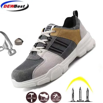 

Men steel toe mesh safety shoes,lightweight breathable men's work shoes,anti-smashing anti-piercing men/women boots rubber sole