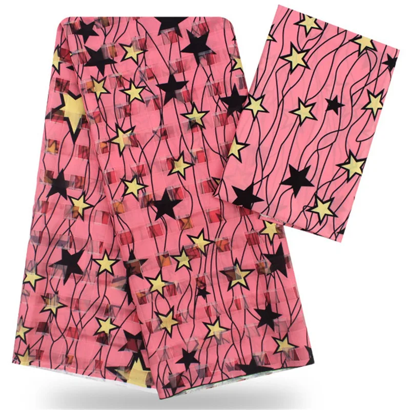 

Hot selling satin silk fabric All stars colorfast Nigrian design African wax pattern Organza silk fabric for clothing WL106