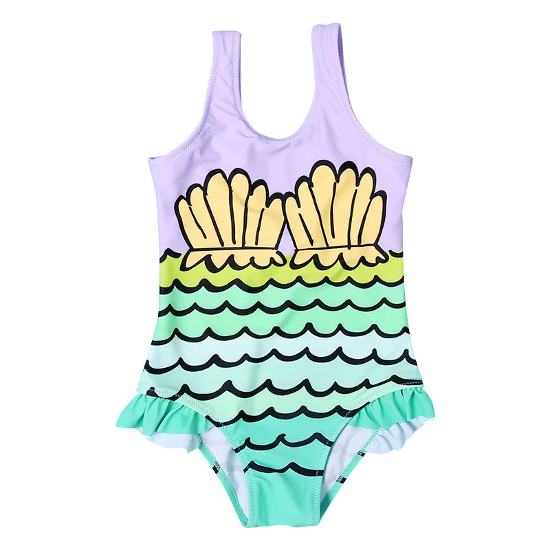 

Wave Print Children Kids Girls Swimwear Swimsuits Patchwork Girl Monokini Baby Swimming Bathing Suit One Piece Swimsuit XA015
