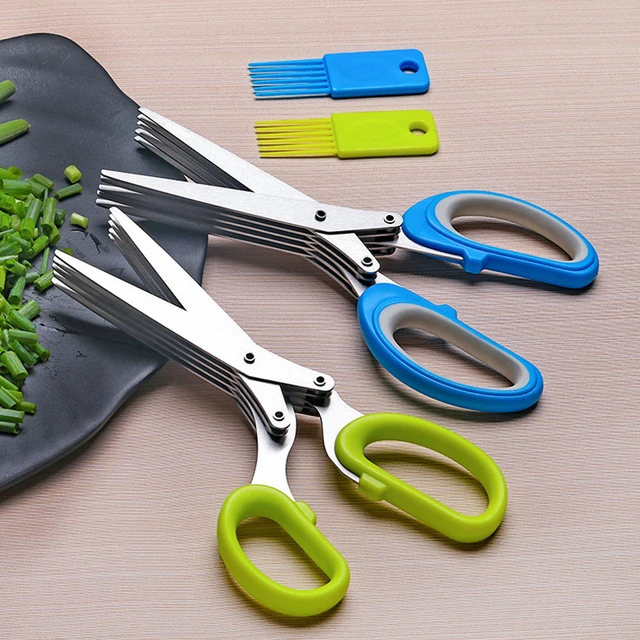 Kitchen Gadgets Stainless Steel 5 Blades Herb Scissors Fruit Vegetable  Cutter Cooking Tools With Cleaning Comb - AliExpress