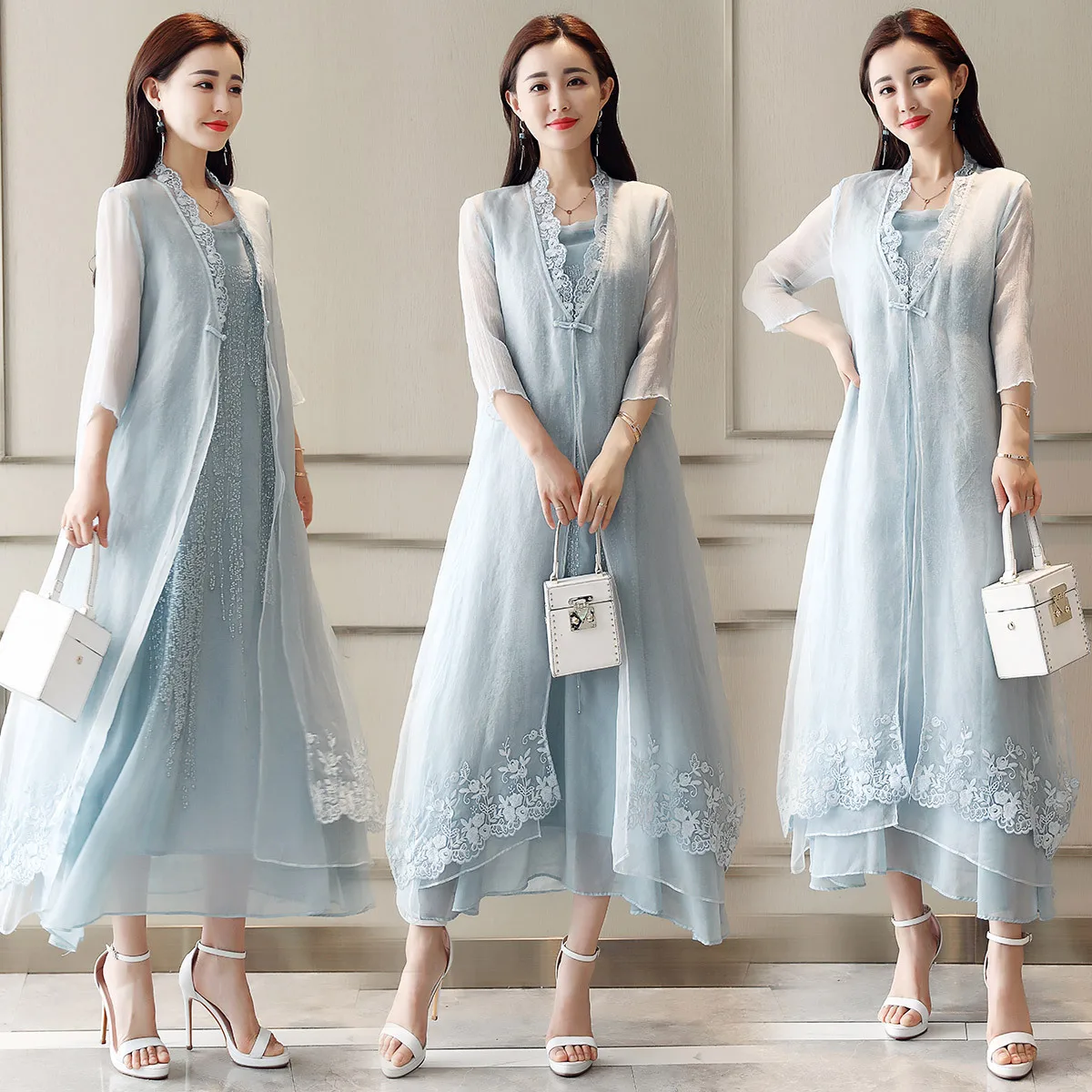 

Ethnic-Style Set Summer Wear for Women 2019 New Style Retro Fashion Chinese-style Embroidered Fairy Dress Two-piece Dress