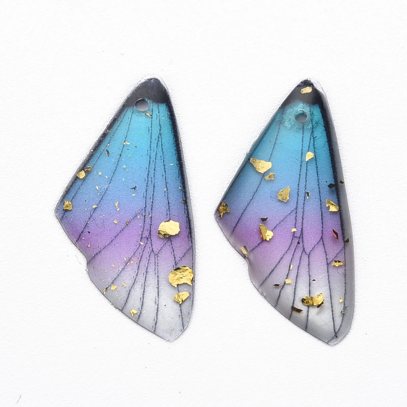 50/100pcs Transparent Epoxy Resin Big Wing Pendants Charms Rainbow Color with Gold Foil For Necklace Jewelry Making Supplies diy