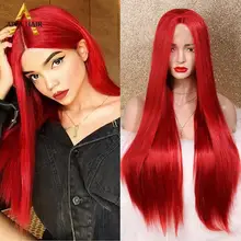 Aiva волосы длинные прямые синтетические кружева спереди парик термостойкие парики для женщин без клея средняя часть вечерние косплей красный парик