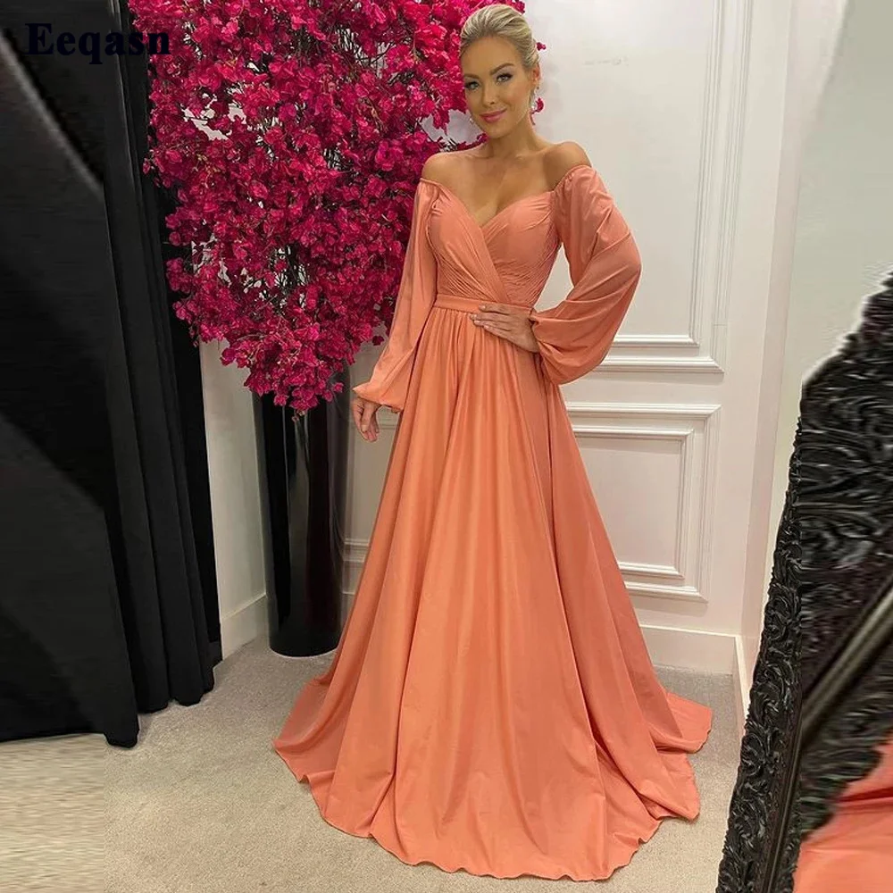 Unique Orange Satin Prom Party Gowns 