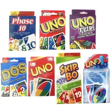 Cartão de jogo uno dos flip selvagem skip. bo phase10 entretenimento familiar criança brinquedo versão em inglês