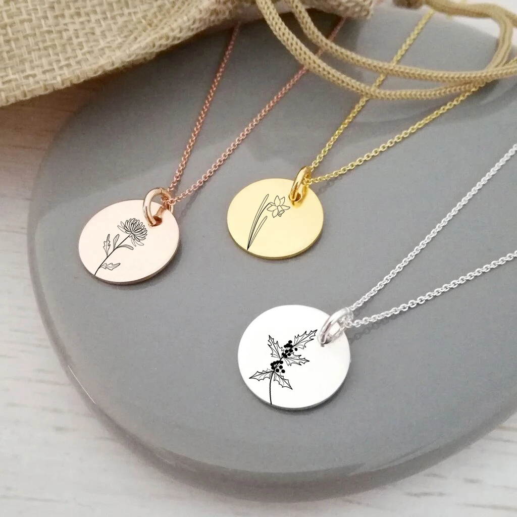Birth Month Flower Necklace 3 Color Stainless Steel Material Clipart Flora For Women Gift | Украшения и аксессуары