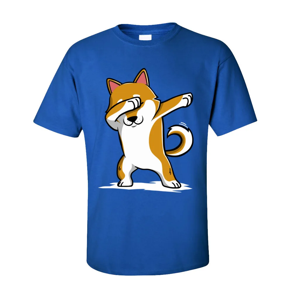 Funny Shiba Inu Dabbing Tops Tees Discount Crew Neck Normal Short Sleeve Cotton Men's T-Shirt Casual T Shirt Wholesale Funny Shiba Inu Dabbing-201 blue
