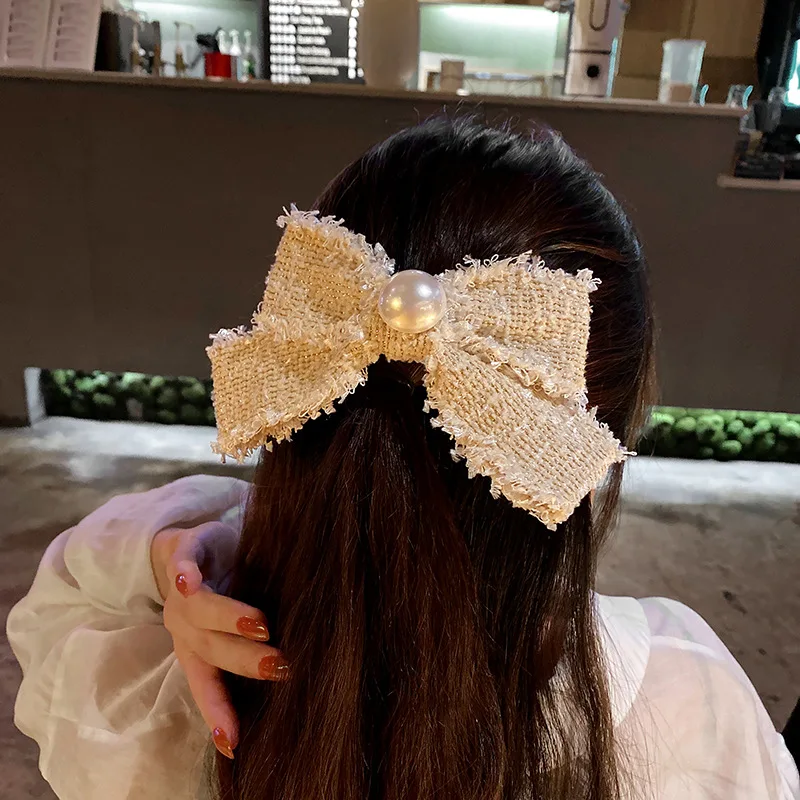 

New Fashion Bow Pearl Hairpins Korean Style Lady Versatile Edge Clip Spring Clip For Women Girls Barrettes Hair Accessories
