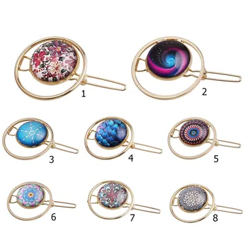 

Fashion Women Girls Metal Circle Square Hair Clips Hairpins Natural Stone Hairpins Barrettes Wedding Gifts Hair Accessories