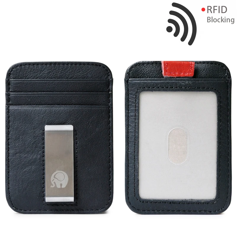 Luxury Brand Unisex Black Real Leather Design Fashion Gift Slim Wallet Travel Front Pocket Money Clip Mini Clamp Purse XYX-C061