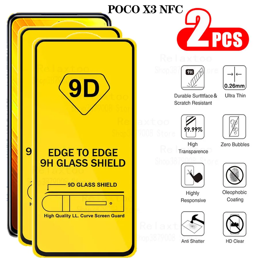 Pocox3 2 шт. полное покрытие защитное стекло для xiaomi Poco X3 NFC защита экрана на Xiomi Pocophone