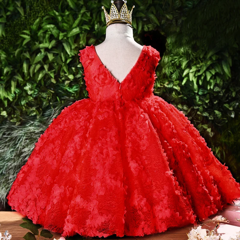 Высококачественное кружевное рождественское платье для девочек Вечерние Платья с цветочным рисунком для маленьких девочек, платье для дня рождения для маленьких девочек 1 год