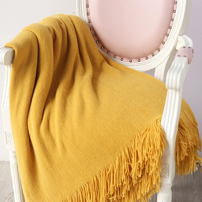 INS solid color tassel blanket fashion comfortable air conditioning shawl blanket home simple travel blanket