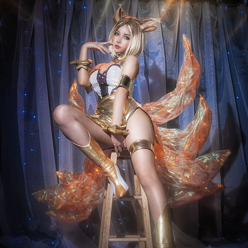 Костюм для косплея LOL Idol singer new skin KDA Golden Nine-Tailed Fox Ahri новинка платье парик обувь