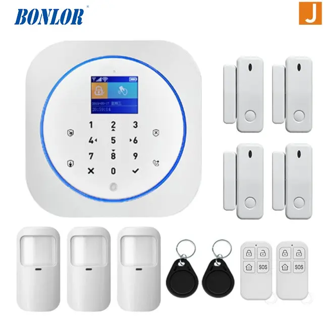 Tuya APP Smart WiFi GSM Home Security GSM Alarm System 433MHz Detectors Alarm Compatible With Alexa Google Home IFTTT Tuya APP - Color: Purple