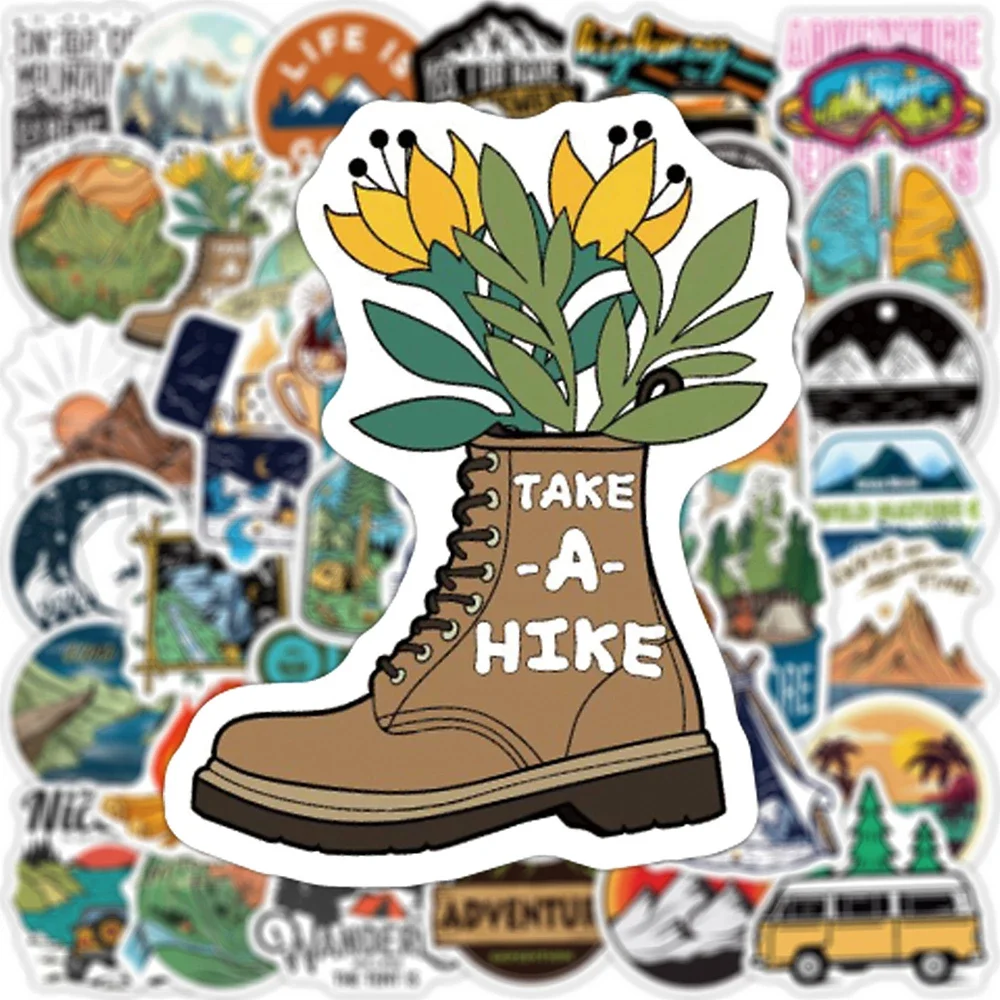10/50/100PCS Outdoor Explore Mountain Climbing Stickers Laptop Guitar Luggage Waterproof Graffiti Sticker Decal Kid Classic Toys
